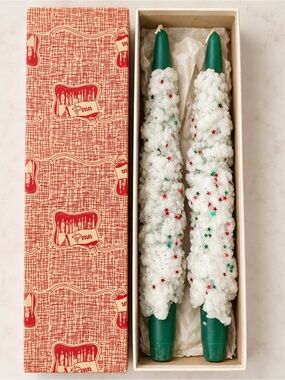 Vintage Penn Candles No 836 Christmas Snow Glitter Star Taper Candles NOS Box
